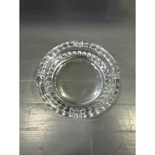 Vintage The Ravenhead Co England Round Clear Glass And Gold Chain Metal Ashtray