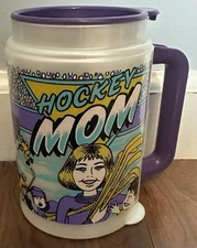 RARE 90s Whirley Industry Hockey Mom Plastic Travel Mug Cup W/ Top & Bottom Lid