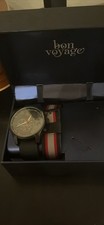 Bon Voyage Wristwatch Analog Black Dial Round Case Multiple Bands Original Box