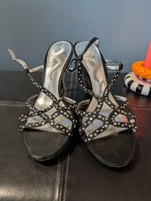 Nina Norilo Women s Black Studded Strappy Open Toe Ankle Strap Heels 8