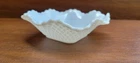 Vintage White Milk Glass Candy Dish Ruffled Edge Diamond Cross Hatch Pattern