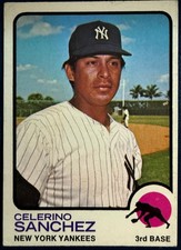 1973 TOPPS #103 CELERINO SANCHEZ (NEW YORK YANKEES) ROOKIE BASEBALL CARD