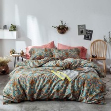 Green Gold Duvet Cover Queen,Medallion Paisley Print Bedding Set 400 Thread