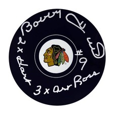 Bobby Hull Signed Blackhawks Logo Hockey Puck w/2x Hart, 3x Art Ross - (SS COA)