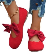 Red Bow Fabric Ballet Flats Size 40/8.5 Holiday Slip On Dress up or down
