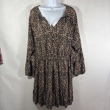 Old Navy Dress Sz L Animal Vneck drop smock waist Tiered ruffle Boho Peasant