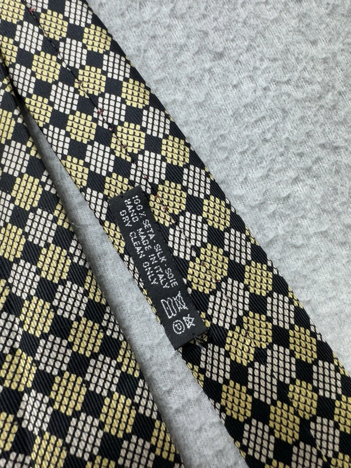 Corbata Brioni Negra Oro Plata Geométrica Diamante Seda Hecha en Italia Corbata Lujo Foto 3 de 4