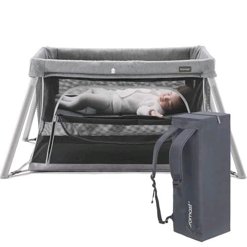 GROMAS 2 IN 1 Travel Crib Portable Play Yard with Mattress & Backpack