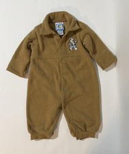 Vintage Sleeper Pajamas Terry Cloth Carmel Baby Brown Bear 80s 90s