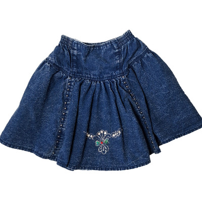 Vintage 1990s Jean Skirt 4T Blue Stonewashed Denim Studded Sequins Retro Circle