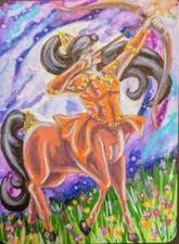 ACEO Original Astrology Sagittarius Centaur Celestial Moon Fantasy Space Acrylic