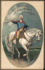 Patriotic George Washington Horseback,'First War,First Peace' Quote Vintage PC