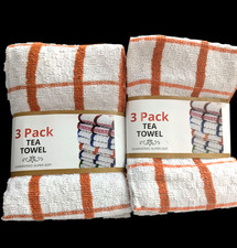 PACK OF 6 X JUMBO TEA TOWELS 100% CHECK  CLASSIC CHECK IN MIXED COLOURS