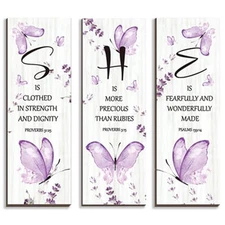  3 Pcs Butterfly Wall Decor Purple Room Decor Butterfly Wall Art Wooden 