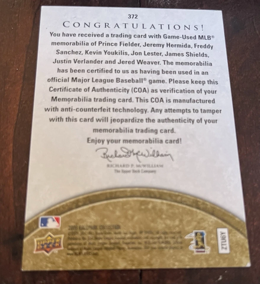 Upper Deck Teammate Timelines 2009/150 8 Swatch Brewers Prince Fielder Foto 4 de 4