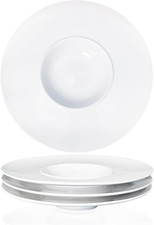 Elegant Rimmed Soup Bowls Set of 4 - 10.4 Inch White Ceramics