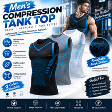 Men Compression Shirt Version Ionic Shaping Sleeveless Vest Sport Tank Top S-2XL