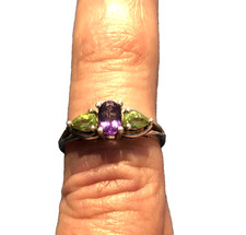 Vintage Sterling Silver 925 Natural Amethyst Peridot Gemstone Ring Size 7.5