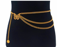 Gold Butterfly Metal Retro High Charm Women Vintage Waistband tassel Chain Belt