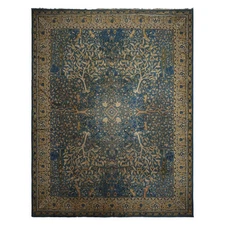 11'8''x14'9'' Hand Knotted Wool Blue Antique Kermaan Pictorial 300 KPSI Rug