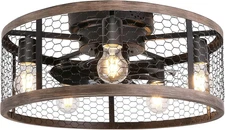20'' Flush Mount Caged Ceiling Fan with Lights Remote Control, Farmhouse Rustic