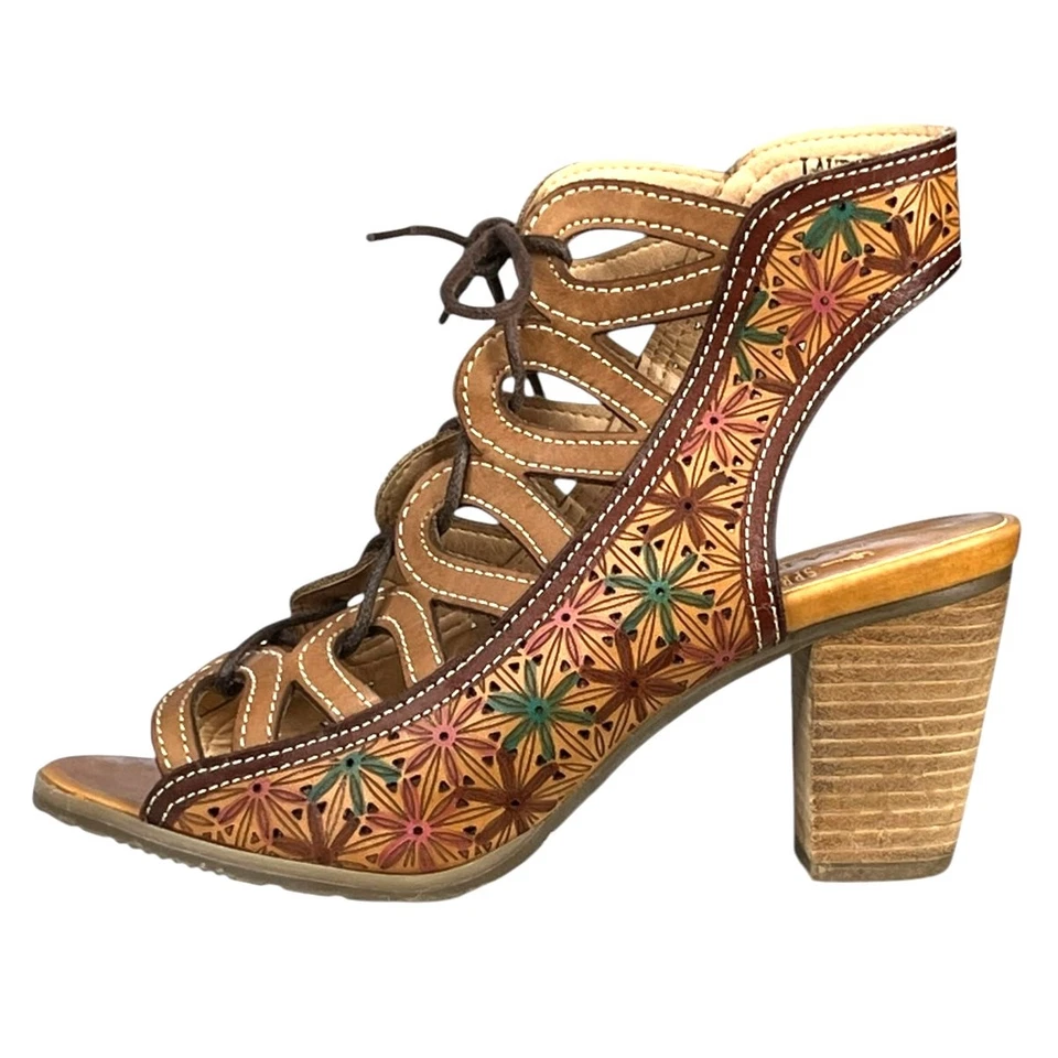 L’artiste X Spring Step Laure Brown Lace Up Heeled Sandals Size 37 US 6.5/7 - Image 3 of 4