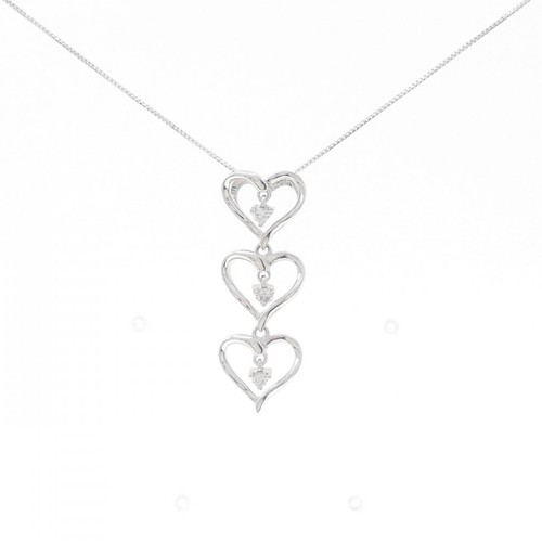 Authentic K18WG Heart Diamond Necklace 0.10CT #260-007-604-4083