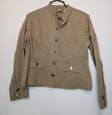 Chico's Sz 1 Womens 8 Jacket Button Front Long Sleeve Green Floral Embroidery