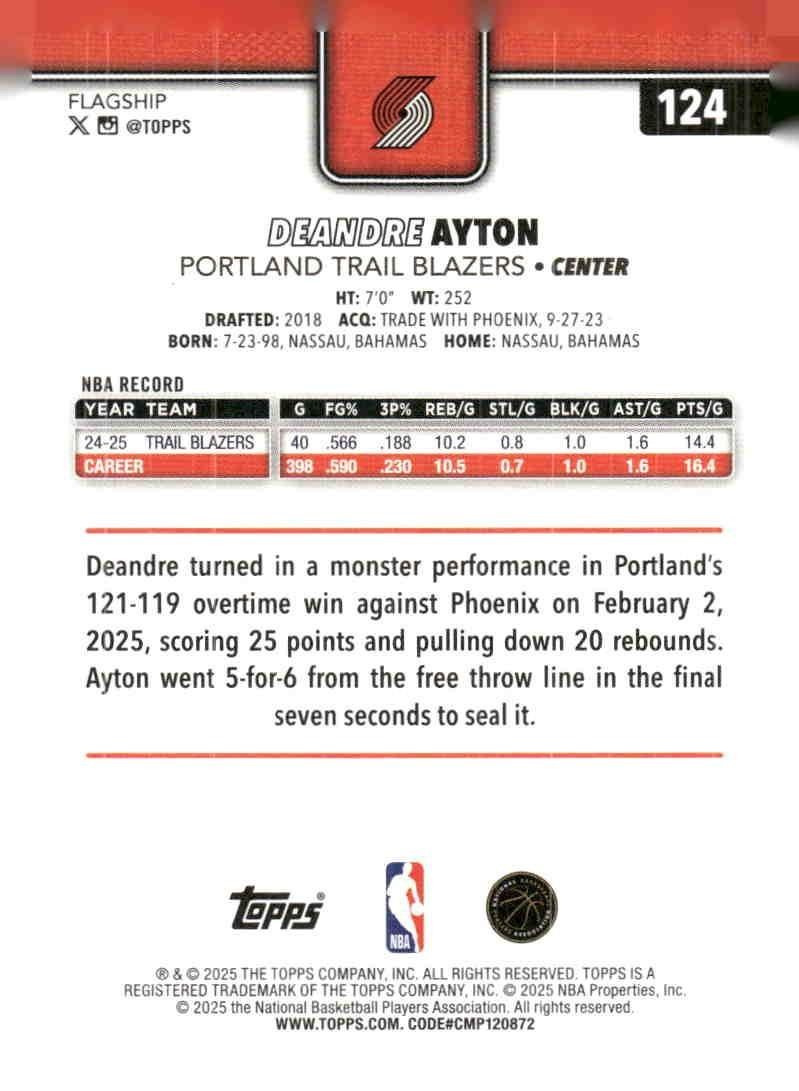 2025 Topps Basketball #124 Deandre Ayton | eBay