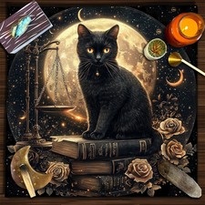 Esoteric Black Cat Tarot Tablecloth Star Moon Waterproof Dining Table Dec