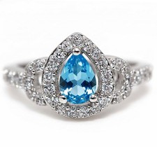 2CT Aquamarine  White Topaz 925 Solid Sterling Silver Ring Jewelry Sz 6