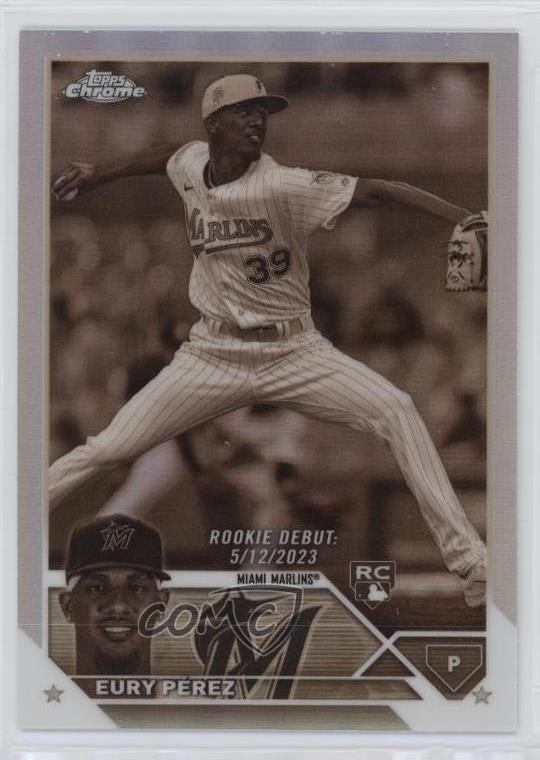 2023 Topps Chrome Update Debut Sepia Refractor Eury Perez Pérez Rookie RC y6t