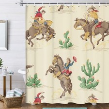 Western Cowboy Shower Curtain - Riding Horse in Wild Tropical Cactus Desert f...