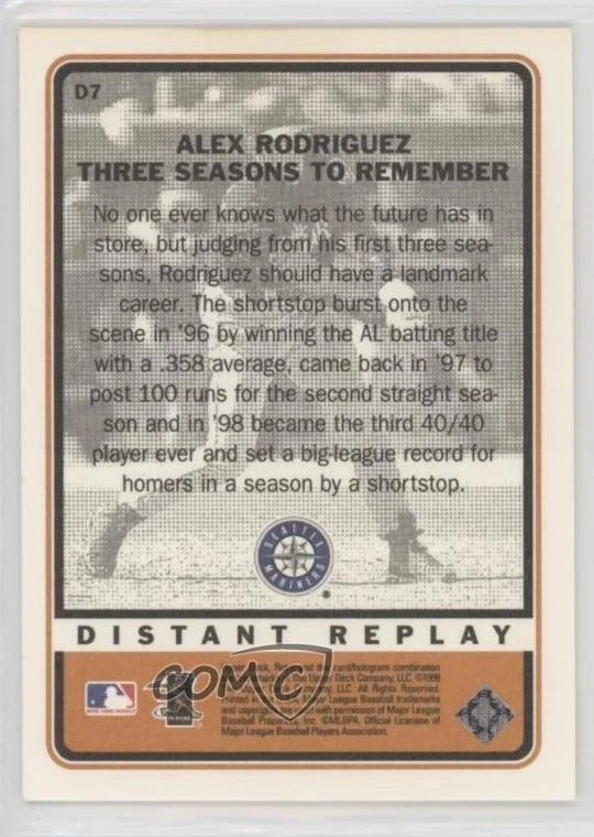 1999 Upper Deck Retro Distant Replay Alex Rodriguez #D7 - Image 2 of 2