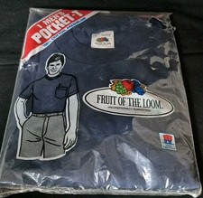 1987 Fruit of the Loom Pocket T-Shirt in Original Unopened Package Navy Sz Large