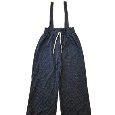 Girls Size 8 Suspenders Pants Overalls Black Gray Ribbed Texture Retro 90s Boho