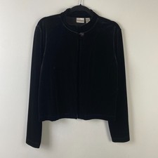 Chicos Velvet Crop Jacket Size 2 US Large Black Gem Button Closure Stretch