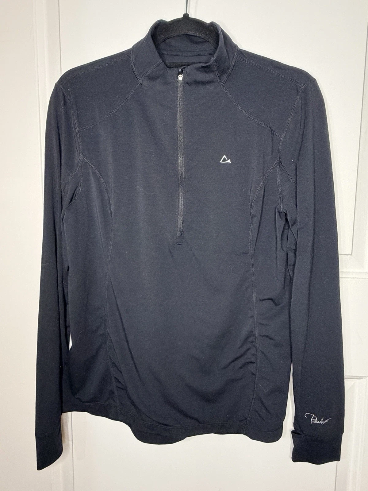 Paradox Womens Merino Wool Blend 1/4 Zip Long Sleeve Base Layer Top, Black, Sz L
