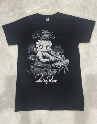 Blue Betty Boop Franchise Black Graphic T-Shirt Animation Theme Character Tee