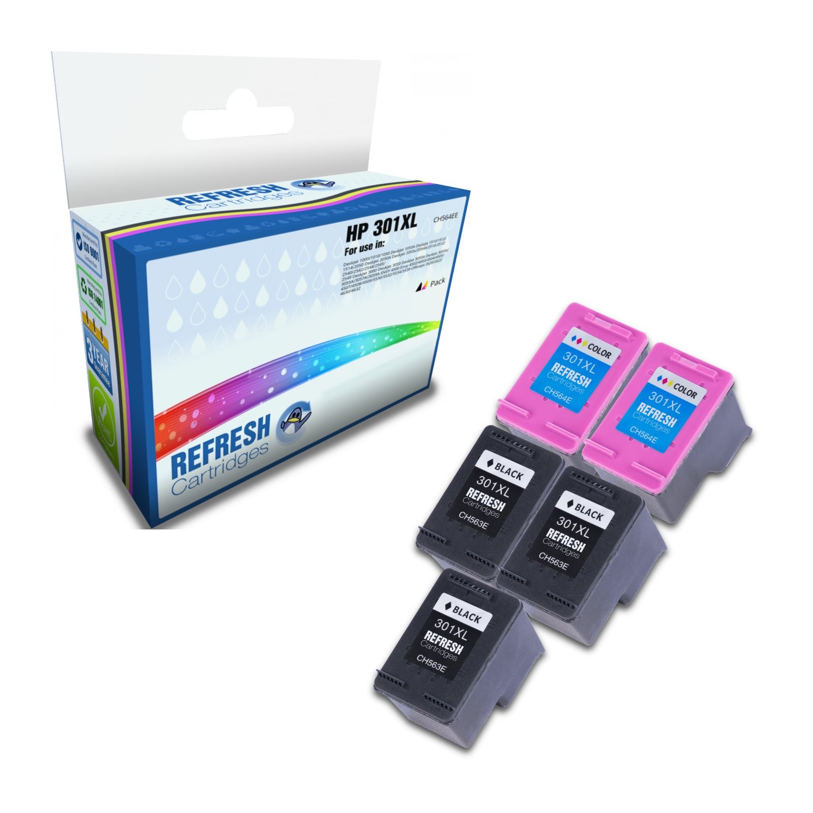 Refresh Cartridges Saver Value Pack 5x 301XL Ink Compatible With HP Printers