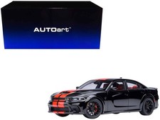Dodge Charger SRT Hellcat Redeye Pitch Black with Red Stripes and Interior 1/18