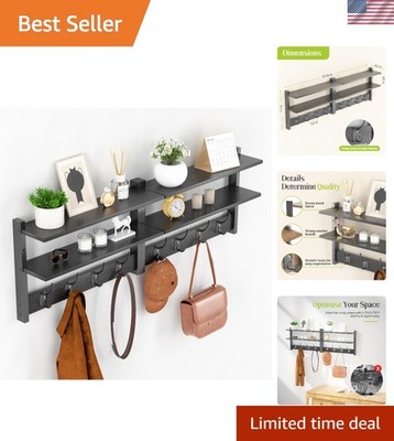 Industrial Black Coat Hook with Shelf - 8 Heavy-Duty Hooks for Home Organization