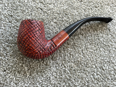 New 2 Stars Hand Checkered Briar Pipe USA Bent Billiard Ebonite Rubber Stem 80's