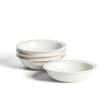 4 PCS White Stoneware Pasta Bowl Set 9 inch Large Shallow Bowls for Salad