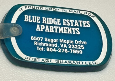 Richmond Virginia Blue Ridge Estates Apartments Drop In Mailbox Keychain
