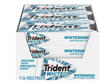 Trident White Wintergreen Sugar Free Gum, 9 Packs of 16 Pieces