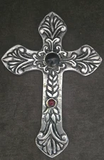 Vintage Silver Metal Cross to Hang JEWELS 11 x 8.  & Exotic Design Made in India