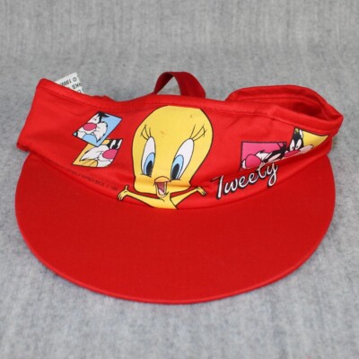 LOONEY TUNES Sun Visor Cap Sylvester Tweety Vintage 1990s Red Adult Warner 1993
