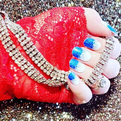 Color Nail Polish Strips, 16ct. Transparent Blue Glitter Tips READ DESCRIPTION