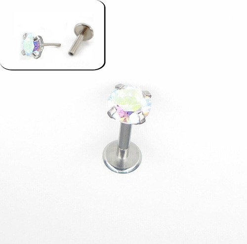 18G Flat Back AB Crystal Earrings-NEW-Threadless Push Pin Nose Ring Labret Rings - Picture 9 of 12
